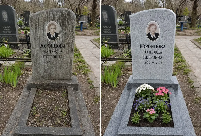 Уборка могилы до и после весной — городское кладбище в Красноярске