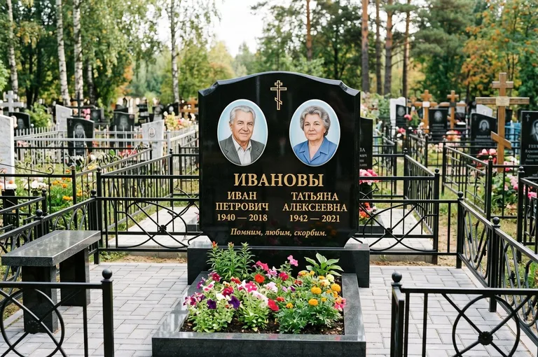 Двойной памятник с оградой и благоустройством в Красноярске