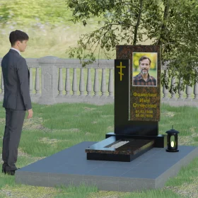 Комбинированный вертикальный памятник с мемориальным комплексом - П005