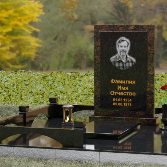 Вертикальный памятник из Гранита с порталом, гранит Габбро-диабаз, вид 4