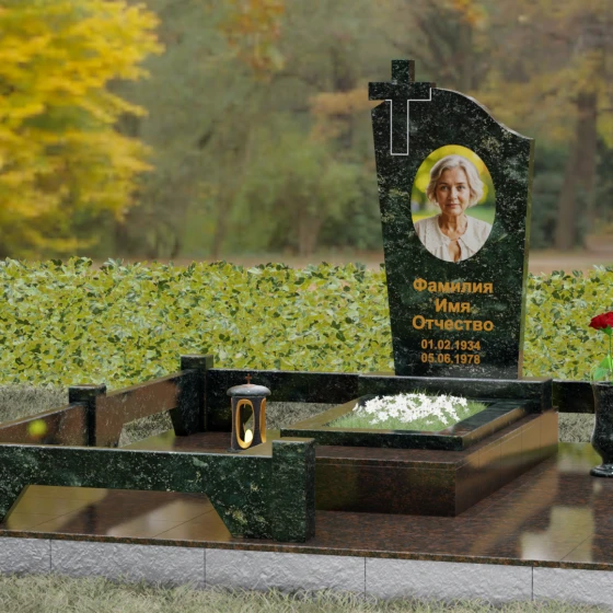 Мемориальный ансамбль из Гранита с крестом, гранит Балтик грин, вид 4