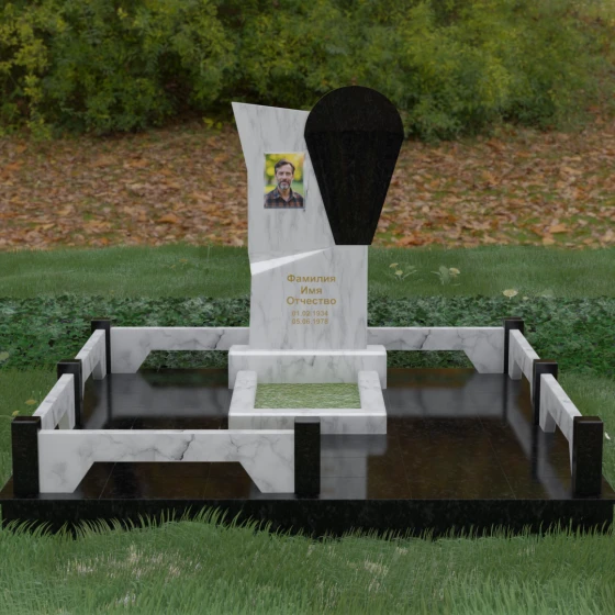 Гранитный памятник с асимметричной стелой и каплей, мрамор Тассос
