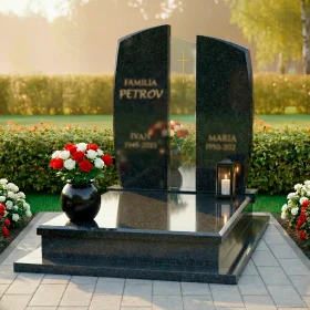 Элитный католический комбинированный памятник на двоих с крестом - ПН237