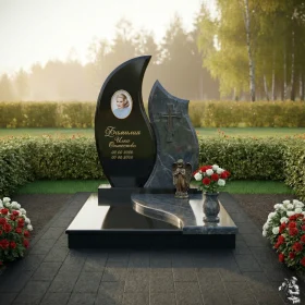Комбинированный православный вертикальный памятник с мемориальным комплексом - ПН241