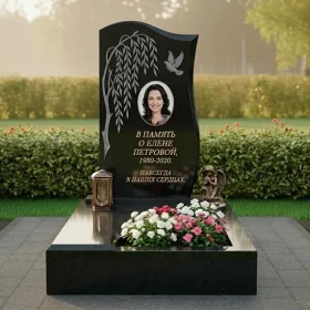 Гранитный светский вертикальный памятник с мемориальным комплексом - ПН251
