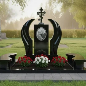 Элитный Гранитный двойной памятник с крестом - ПН382