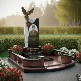 Гранитный элитный вертикальный памятник с крестом - ПН406