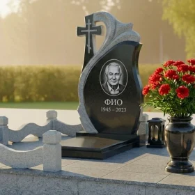 Элитный православный памятник с крестом из гранита - ПН478