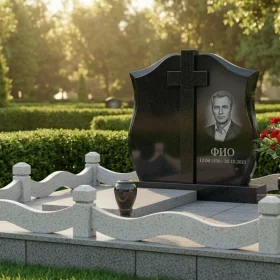 Православный вертикальный гранитный памятник с крестом - ПН490