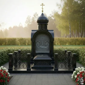 Гранитный вертикальный православный памятник - ПН531