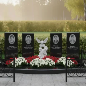 Вертикальный памятник на 4 места из гранита и мрамора - ПН675