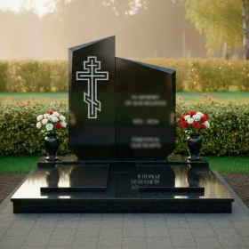 Гранитный вертикальный Православный памятник на двоих - ПН716