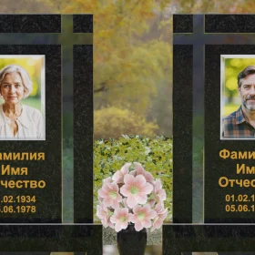 Вертикальный памятник Гранит|Стекло с крестом на двоих - П248