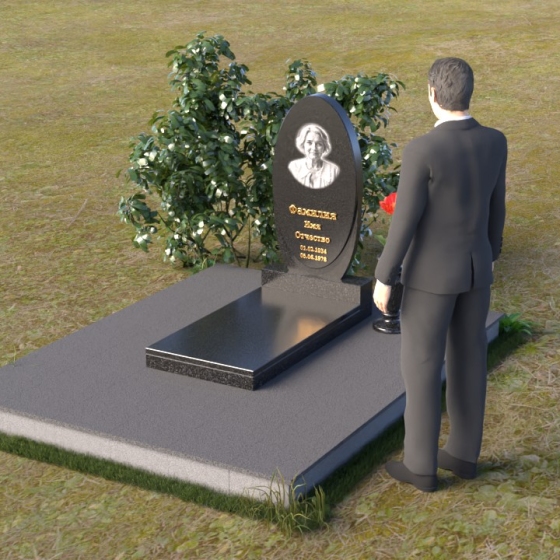 Овальный гранитный памятник с мягкими линиями