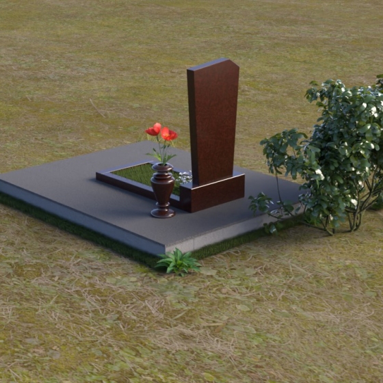 Строгий гранитный памятник с закругленным верхом, гранит Лезниковский, вид 4