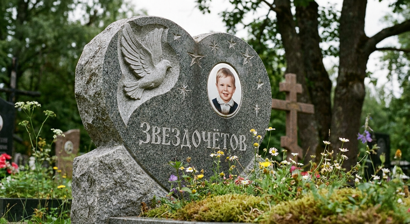 Пример дизайна: Детский памятник с сердцем и звёздами