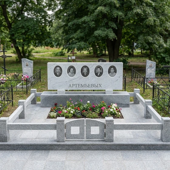 Семейный мемориал на пять человек из белого мрамора