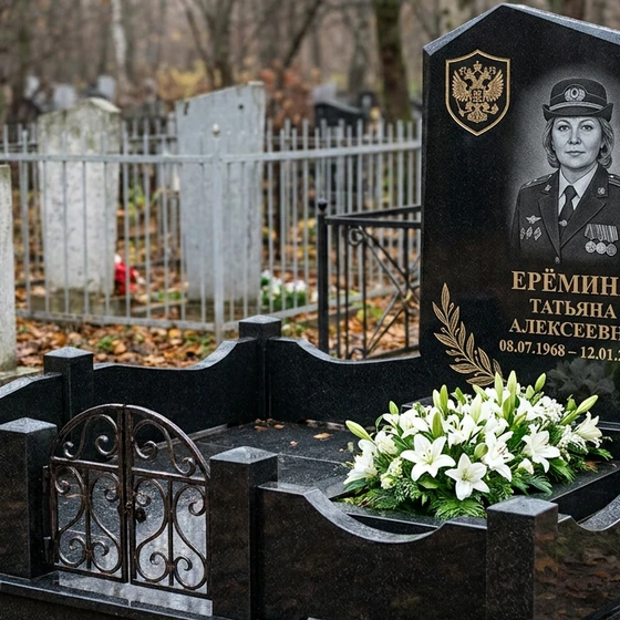 Памятник женщине-полицейскому с эмблемой МВД