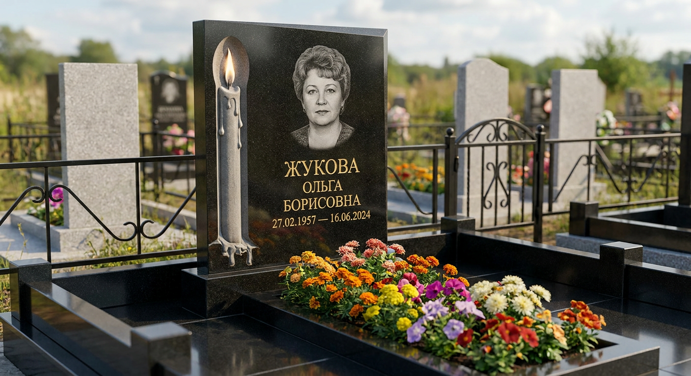 Пример дизайна: Памятник с горящей свечой из черного габбро-диабаза