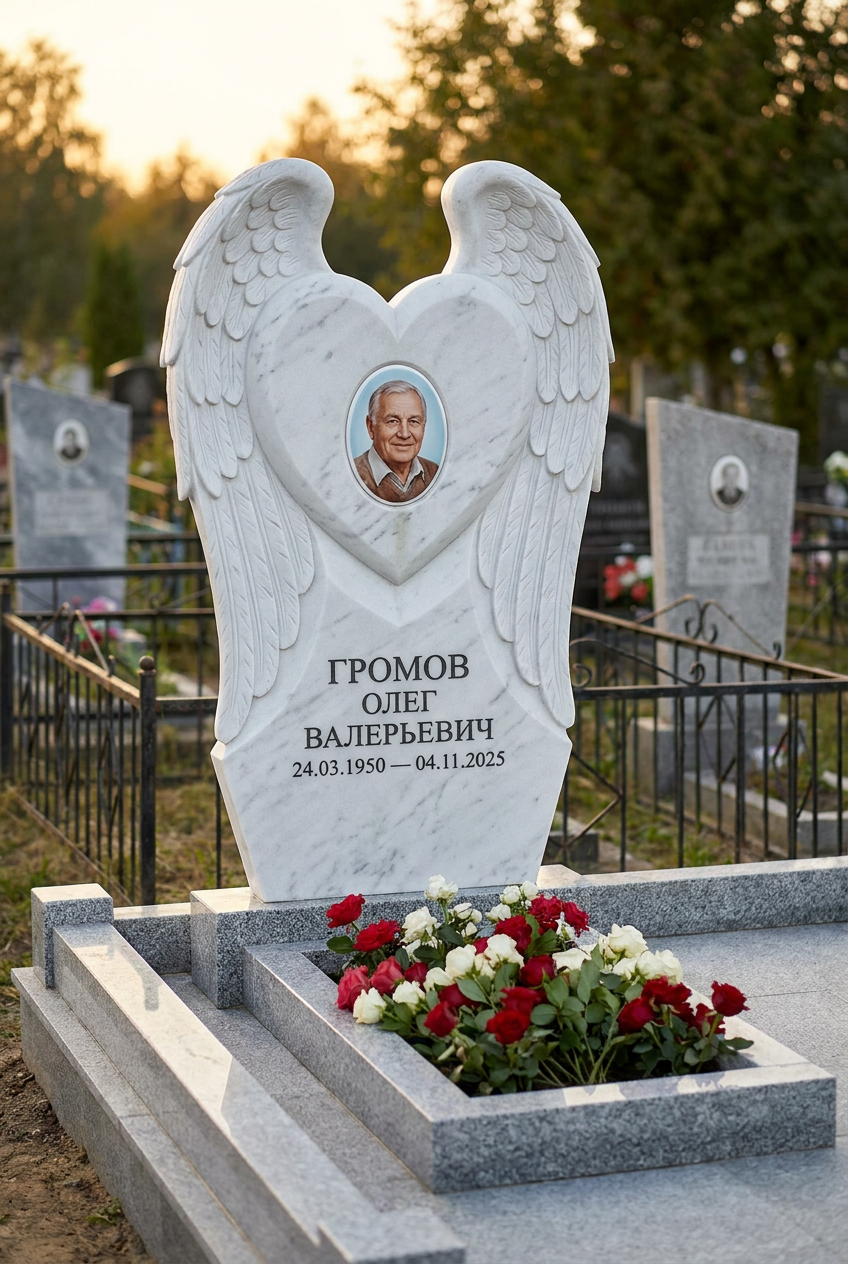 Пример дизайна: Гранитный памятник фигурный с барельефом Матери и дитя — фото и цена