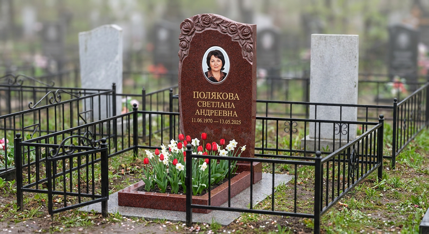 Пример дизайна: Памятник с гирляндой роз из лезниковского гранита с портретом