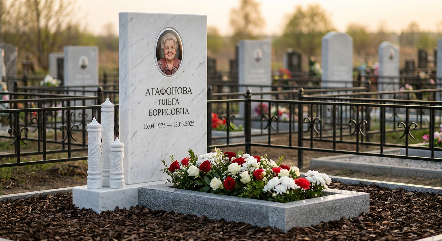 Пример дизайна: Памятник с белой свечой из белого мрамора с портретом