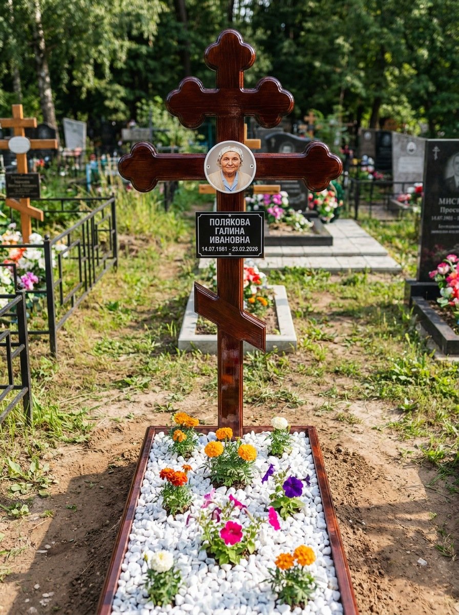 Портрет на памятнике в Красноярске — Цветной портрет на овале 130×180 мм — на деревянный крест