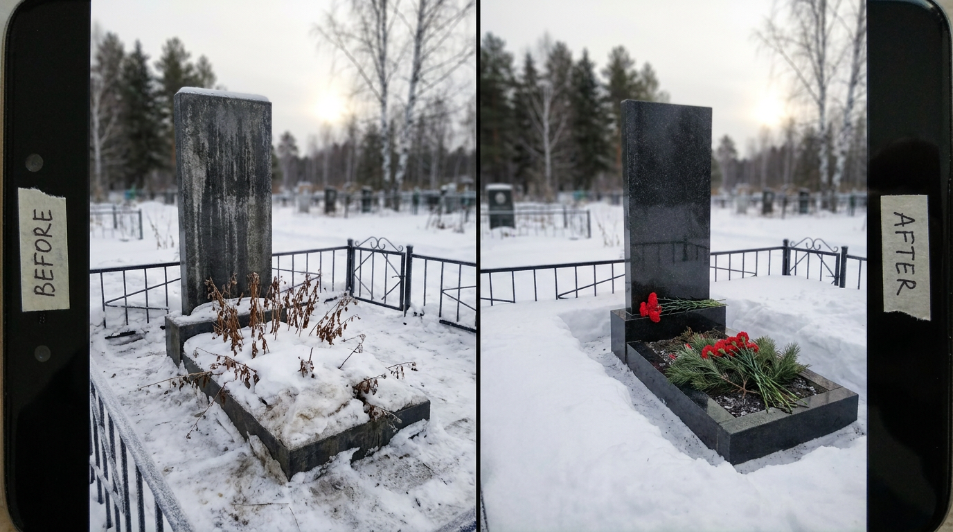 Уборка могилы в Красноярске — пример 1